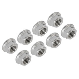 QUARKZMAN M12 x 1.25 mm Hexagonal Flange Nuts x 8 Pieces 304 Stainless Steel Serrated Metric Hex Locking Nuts for Piping Car Engines [Silver Tone]