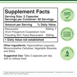 Resveratrol Supplement 500mg Per Serving, 120 Capsules (Resveratrol Polygonum Root Extract Providing 50% Trans Resveratrol) Healthy Aging Support by Double Wood