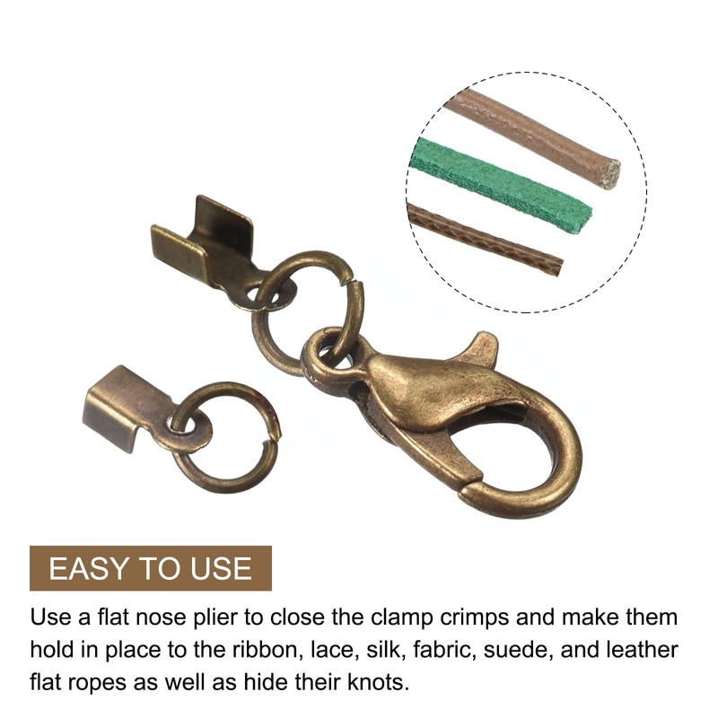 sourcing map 20Sets 3mm Fold Over Cord Ends with Lobster