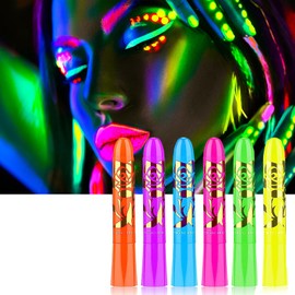 Neon Face Paint and Body Paint Stick - 6 Colors UV Blacklight Neon Fluorescent Face Paint, Non Toxic Face Painting - Club Makeup Art Paint Kit for Adults Party Carnival (6PCS)