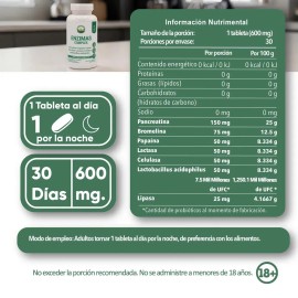 Enzimas Digestivas Lactasa, Lipasa 30 Caps Suplemento para Mejor Digestin, y Absorcin de Nutrientes Pasiguaro                                         