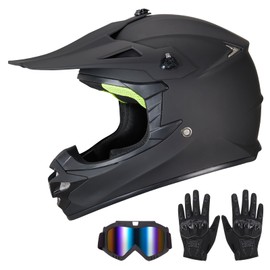 Youth Kids Dirt Bike Helmet for Boys & Girls,F001 Full Face Motorcycle Helmet for Off-Road ATV Street Riding Four Wheeler Mountain Bike with Goggles Gloves,DOT Approved(Matte Black ,L)