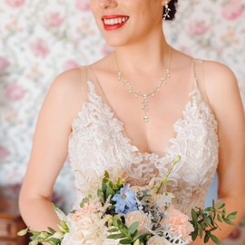 EVER FAITH Bridal Flower Leaf Wedding Jewelry Set for Women, Cubic Zirconia Simulated Pearl Floral Vine Filigree Necklace Earrings Gift for Brides Bridesmaid Clear Gold-Tone