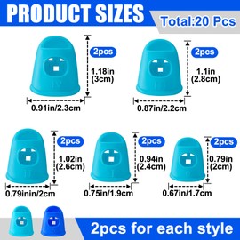 Pndeyo 20pcs Rubber Finger Tip Guard, 5 Sizes Finger Grips Protector for Sorting Paper, Rubber Fingertip Cover Cap for Sewing Carving Cutting Painting Guitar Playing- Light Blue & Dark Blue