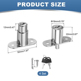 MECCANIXITY Push Plunger Lock with Keys & Screws & Locking Ring 3/4" Cylinder Diameter, Keyed Alike 7/8" Cylinder Length for Window Barn Drawer Cabinet (Pack of 4, Silver)