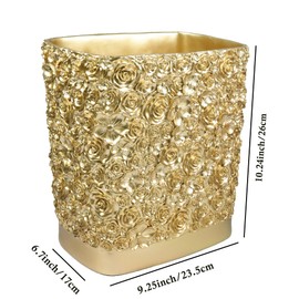Hymmah Bathroom Trash Can 1.8 Gallon(7 Liter) Small Kitchen Garbage Can,Decor Wastebasket for Bedroom Office,Resin Hand-Carved Rose Flower Gold
