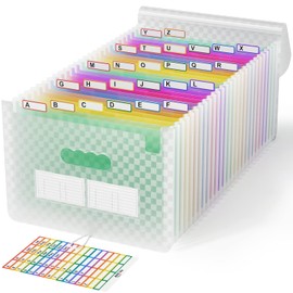 ABC life Document Folder A4 with Grid Pattern, 26 Expanding Folder File Organiser, Rainbow Accordion Expandable Organiser Folder, Large Capacity Document Bag, A4 Folder Portable Sorting Folder School