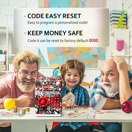 ATM Piggy Bank for Boys Girls, Vcertcpl Mini ATM Coin Bank Money Saving Box with Password, Kids Safe Money Jar for Adults with Auto Grab Bill Slot, Great Gift Toy Bank for Kids