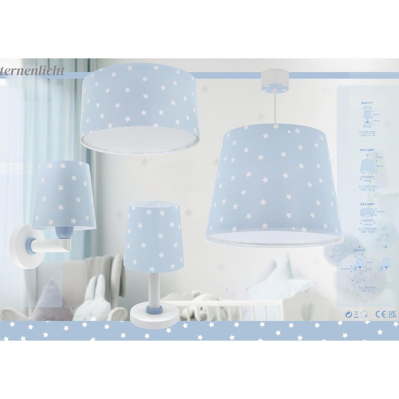 Dalber Children's Table Lamp Star Light Stars Blue 82211T E14