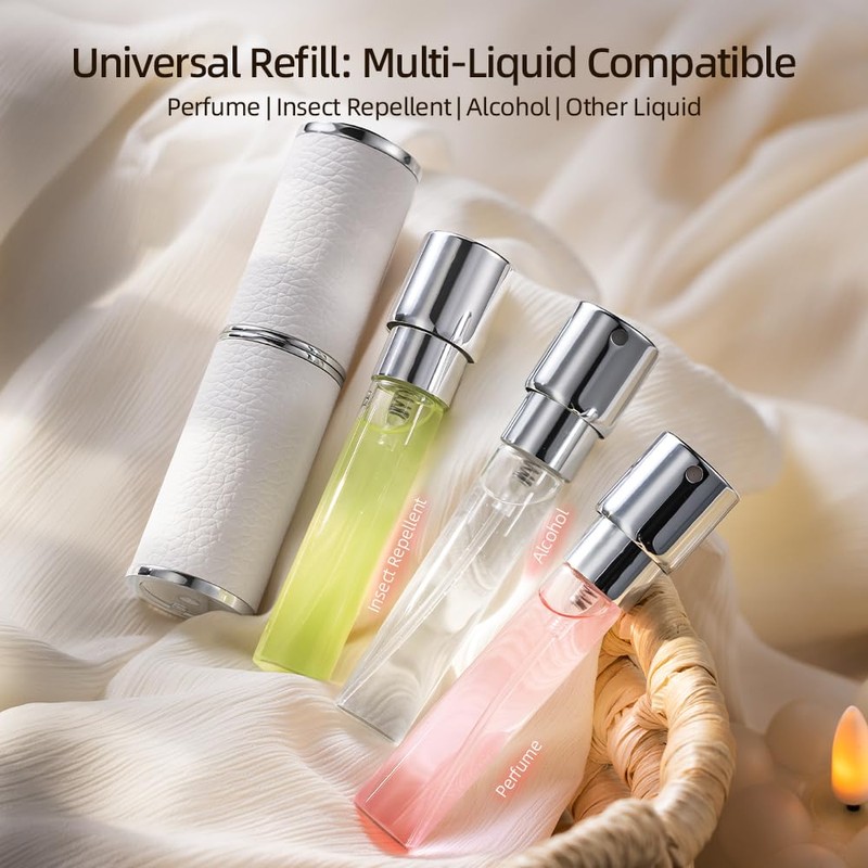 Cryslora Parfümzerstäuber, Rotationspresse Leder Nachfüllbare Parfümflasche, High-End-tragbare Spenderflasche für Geschenk