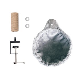 Cat Desk Bed with Scratching Post, Soft & Comfortable Round Cat Nest Bed for Office Staff, Gamers, Home Workers, 11.8 Inch Diameter Pet Hammock Supports up to 22lbs, Grey