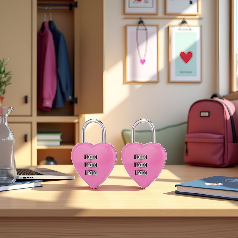2 PCS Pink Love Heart Shape Combination Padlock for Girls