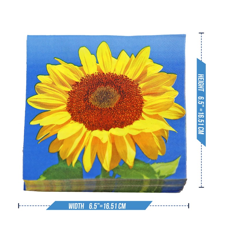 Iconikal 75-Count Disposable Paper Party Napkins Sunflower Fields 6.5x6.5-Inch 2-Ply