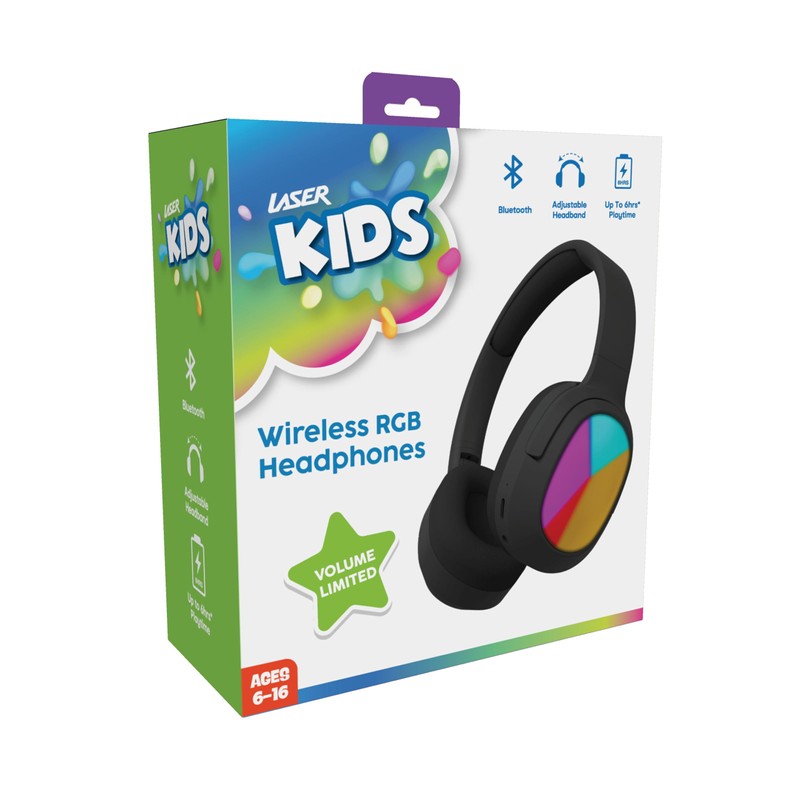 Laser Kids Bluetooth 5.4 Wireless Headphones with RGB Lights, Foldable,