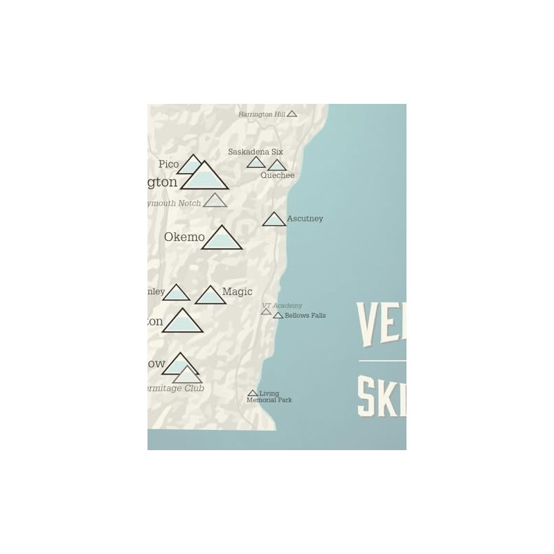 Vermont Ski Resorts Map 18x24 Poster (Beige & Opal Blue)