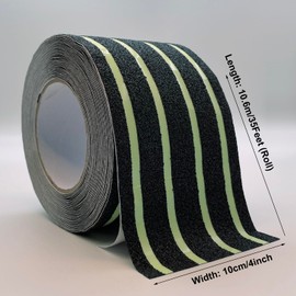 Anti Slip Traction Tape with Glow in The Dark, Non-Slip Grip Adhesive Tape to Indoor or Outdoor, Stair Steps, Tubs, Boats, Safety Grip Tape Non Skid Roll (Black, 10cm/4Inch x 10.6m/35Feet)