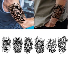 6 Pcs Hannya Tattoo Sticker Arm Tattoo Sticker Waterproof Long Lasting Men Women Tattoo