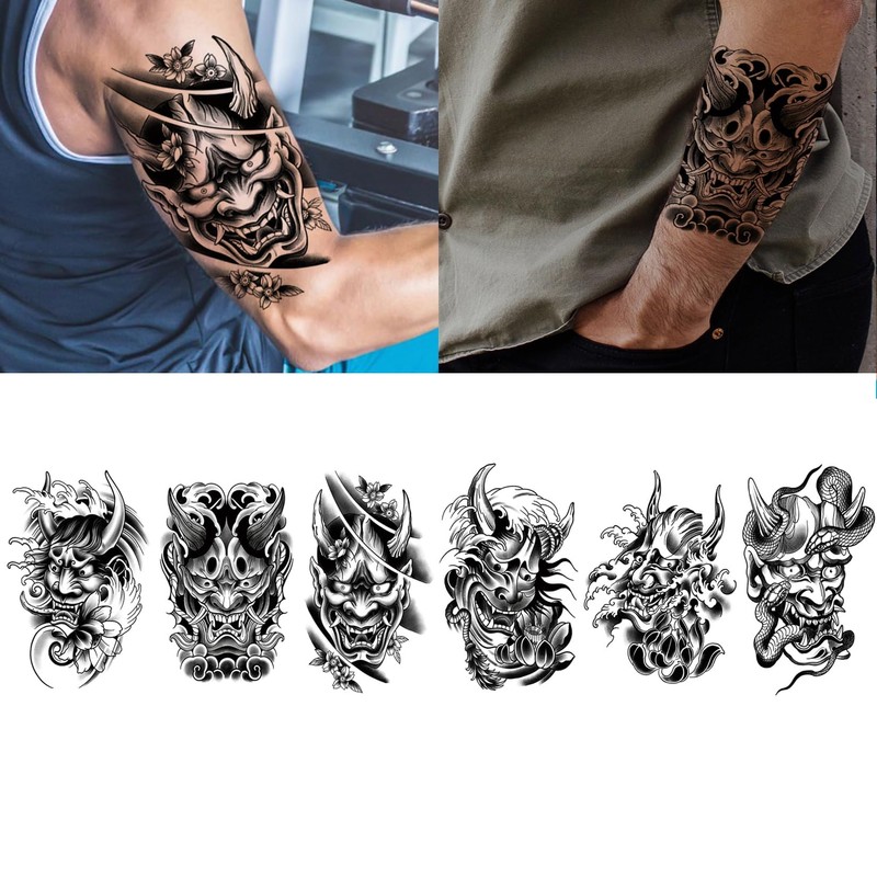 6 Pcs Hannya Tattoo Sticker Arm Tattoo Sticker Waterproof Long