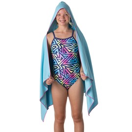 Flow Hydro Sport Towel - Microfiber Quick Dry Swimming Towels for Swim, Pool, Triathlon, and Other Water Sports in Medium, Large, Extra Large, and Hooded Sizes (Aqua, Large w/Hood)