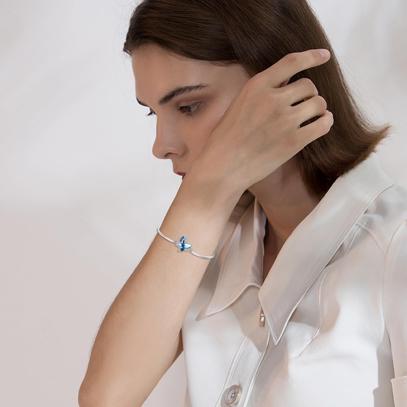 POPLYKE Blue Opal Sea Turtle/Frog/Ladybug/Cardinal Bracelet for Women 925 Sterling