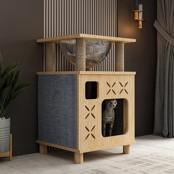 Unbranded Indoor Cat Cave Bed Playhouse, 2 Tier Cat Tower,