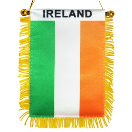 Anley 4 X 6 Inch Ireland Fringy Window Hanging Flag - Mini Flag Banner & Car Rearview Mirror Décor - Fringed Irish Hanging Flag with Suction Cup