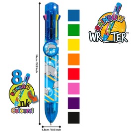 Deluxebase Rainbow Writer - Dolphin, Multicolour Pen from 8 in 1 retractable ballpoint pen, great novelty pens for kids and ideal office or school supplies