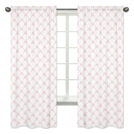 Sweet Jojo Designs Set of 2 Window Curtains 84in. (Pink Bows) for Girls, Kids, Baby/Nursery Bedroom, Living Room, Door, Bathroom, Treatments Panels Drapes (Blush Bow Ballerina Ballet Dancer, Princess)