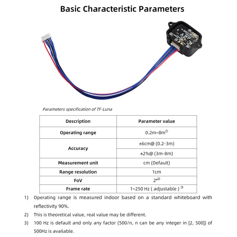 Benewake TF-Luna LiDAR Module Range Finder Sensor Single-Point Micro Ranging