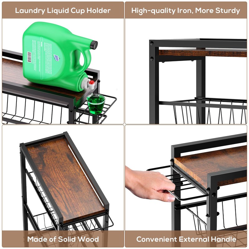 PAPAGIFTREE 4 Tier Slim Rolling Storage Cart with Pull-Out Baskets,