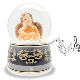 Snow Globe Christmas Angel Terracota Dreamy | Base with Ornaments Black Grey | with Music Box "Water Music | Height: 140 mm Width: 100 mm | 20036