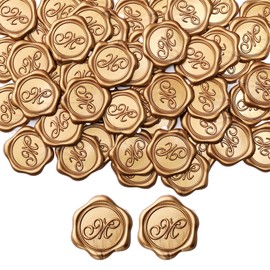 Yoption Initial Alphabet M Adhesive Wax Seal Stickers, 50 Pack Letter Envelope Seals, Self-Adhesive Gold Stickers for Wedding, Party, Birthday, Christmas (M)