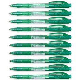STABILO liner - Retractable Ballpoint Pen - Fine - Pack of 10 (Green)