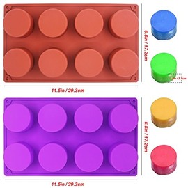 Molde de silicón redondo de 8 cavidades con espátula de silicona, SourceTon Paquete de 2 moldes de cilindro antiadherente para jabón hecho a mano, magdalena, muffin, cubo de hielo: marrón y morado