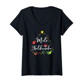 Women's Mele Kalikimaka Shirt for Women, Hawaiian Christmas V-Neck T-Shirt, black