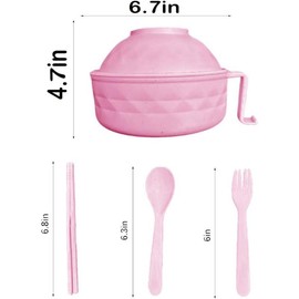 microwave ramen bowl,wheat fiber instant noodle bowl,Noodle Bowl with Phone Holder, Portable Ramen Cooker,ramen bowl set,microwave ramen bowl with strainer (pink) - Color: Gray