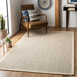 Safavieh Natural Fiber Collection NF143C Border Sisal Area Rug, 4' x 4' Square, Marble / Beige