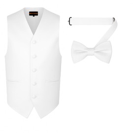 Exclusive Distributor Oliver George 2pc Solid Men's Vest and Bow Tie Set For Men | Men's Tuxedo and Suit Vest For Men | Solid Formal Waistcoat | White Medium