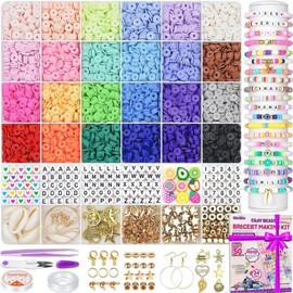 Triko Kit Cuentas Pulseras, 6000 Cuentas 24 Colores, Material Bisutería con Cuentas Planas Arcilla y Dijes, Ideal Hacer Pulseras Niñas 6 a 12 Años.