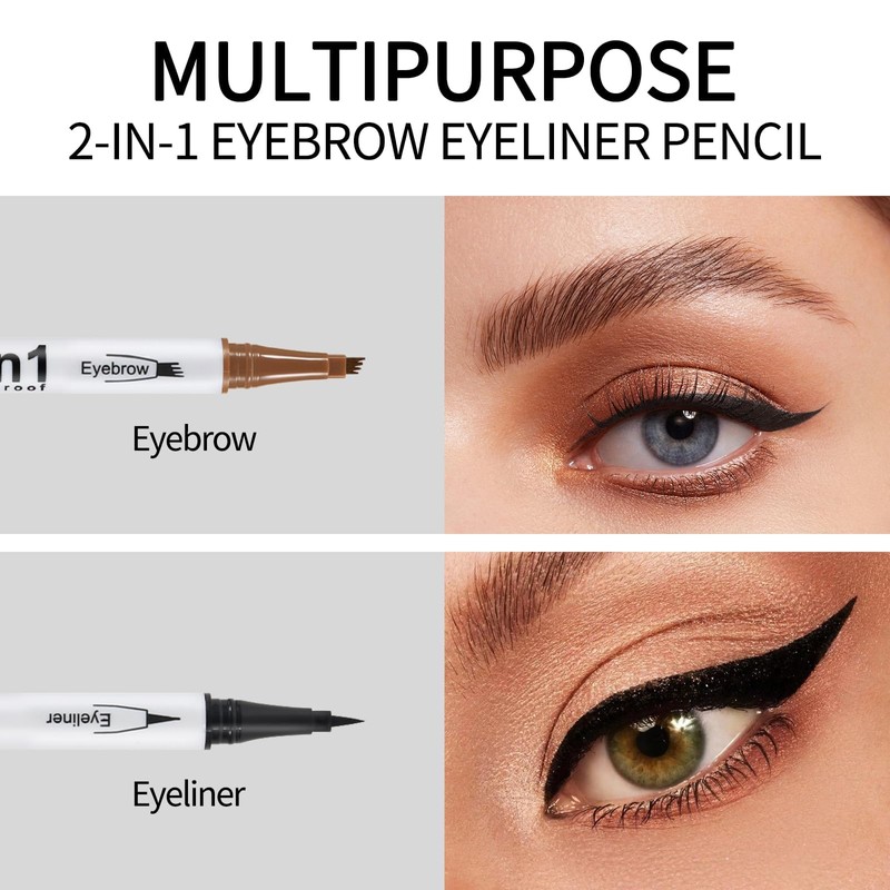 QIAWES Eyebrow Pencil, 2-In-1 Eyebrow Pen, 4 Fork Tip Microblading