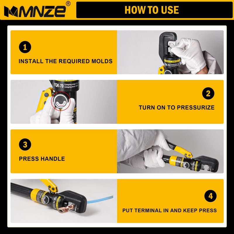 MMNZE 6 Ton Hydraulic Cable Lug Crimper Pliers 12 AWG