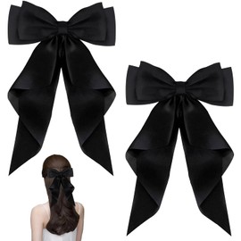 2PCS Black Hair Bow Clip - Satin Hair Ribbons for Women and Girls, Elegant Large Bowknot Barrettes for Daily Wear and Parties - Comfortable, Durable, and Fashionable Hair Accessories