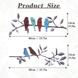 DSIOHFEI 4 Pieces Metal Wall Art, Iron Wall Art Birds on a Branch Black Hollow Sculpture, Tree Leaf Shaped Wall Hanging Decor Sign, Ornaments for Bedroom Living Room Garden Decoration (40cm/15.7in)