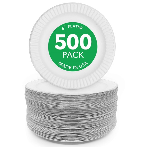 Stock Your Home 6-Inch Paper Plates Uncoated, Everyday Disposable Dessert Plates 6" Paper Plate Bulk, White, 500 Count