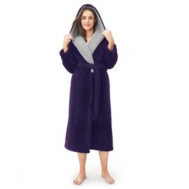 DAVID ARCHY Women Hooded Warm Winter Robe Long Plush Cozy Fluffy Thick Robes for Women