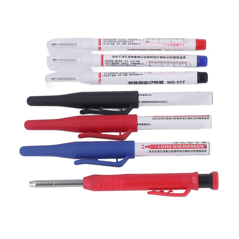 Carpenter Pencil Marker Set Multifunctional 6 Long Nib Deep Hole