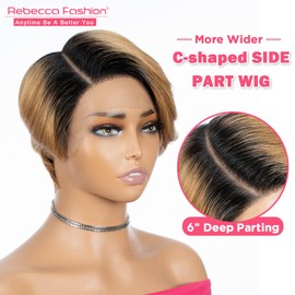 Rebecca Fashion Pixie Lace Front Wigs Human Hair Short Pixie Cut Wig Side Part HD Lace Pixie Cut Lace Wigs Human Hair Pixie Cut Wigs for Women, TT1B/27 Color