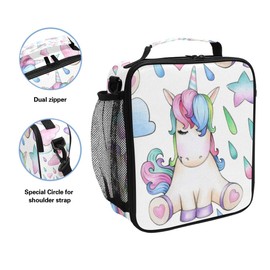 Girls Unicorn Lunch Bags Cream Pony Horse Star Rainbow Cool Large Insulated Lunch Box Tote Bag Cold Thermal Freezable Shoulder Strap for Kids Teen School Work