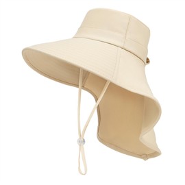 Sun Hats for Women with Neck Flap UPF 50+ UV Protective Fishing Hiking Hat Wide Birm Boonie Hat Women&Men Beige