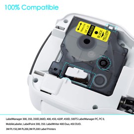 GREENCYCLE Label Maker Tape 45808 S0720880 Compatible for DYMO D1 3/4" (19mm) x 23ft (7m) for LabelManager 360D 420P 450 LMPC II LabelPoint 350 350 LabelWriter 450 Duo (Black on Yellow, 8 Pack)